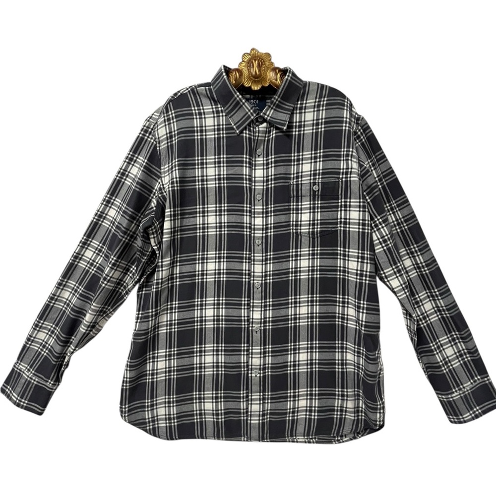Nordstrom 1901 Cotton Shirt Men XL Gray Trim Fit Long Sleeve Versatile Everyday